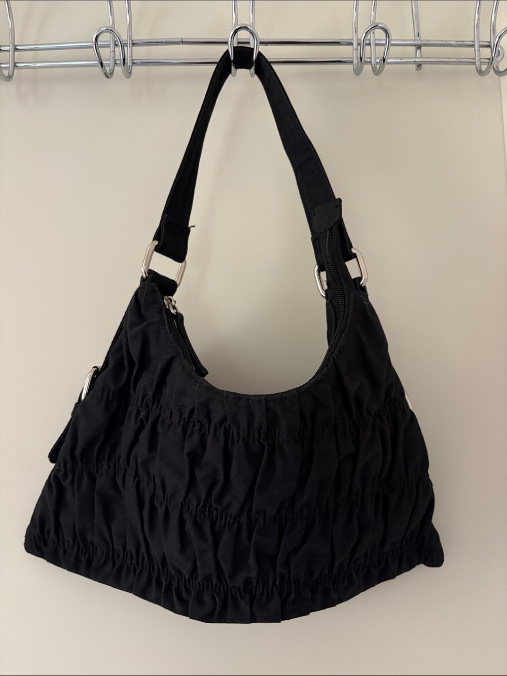 Black Ruched Shoulder Bag - Women
